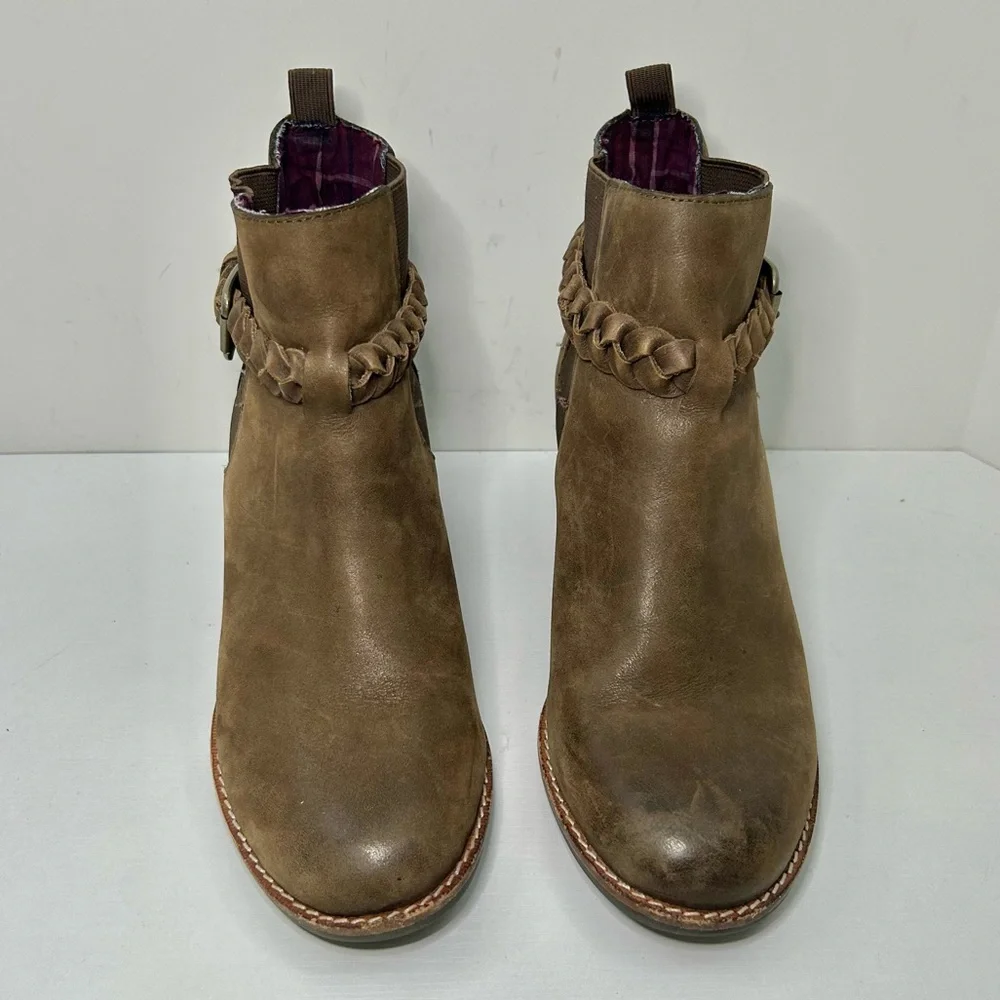 Sperry Top-Sider Liberty Brown Leather Ankle Boots Braided Buckle Detail Sz 7